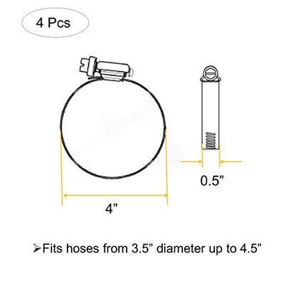 4Pcs 4.5" Adjustable 304 Stainless Steel Duct Clamps For 4" Hose Clamp Pipe Clamp Air Ducting Clamp worm drive hose clamps (Silver)