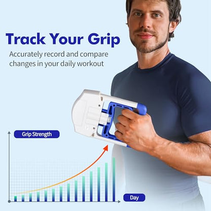 Digital Grip Strength Tester, 198 lb Hand Dynamometer, Blue | 198 lb Capacity; 0.2 lb Increments; 19 User Profiles; Adjustable Handle; LCD Display; For Sport and Rehab