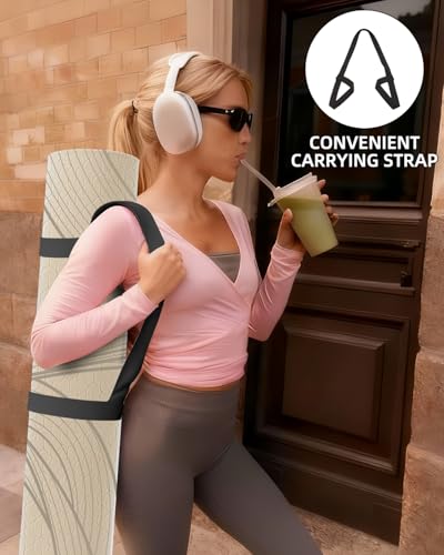 Large Yoga Mat (75.5"x47.6"x0.4"）Extra Wide & Thick 10mm - color: Cream