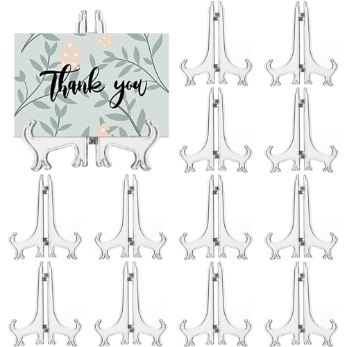 12 Pack 4 Inch Clear Plastic Easels or Stand/Plate Holders to Display Pictures or Other Items at Weddings, Plate Stands for Home Decoration, Birthdays, Tables - size: 4 inch