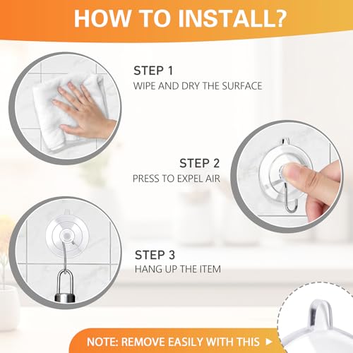 Suction Cup Hooks 16Pack - Max Load 10LB, 1.77Inch Clear Medium Suction Cups, No Trace, Reusable & Removable, Stainless Steel Hooks, for Tile, Glass, Window, Shower, Kitchen, Bathroom - size: 16pc-Medium Size