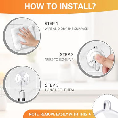 Suction Cup Hooks 16Pack - Max Load 10LB, 1.77Inch Clear Medium Suction Cups, No Trace, Reusable & Removable, Stainless Steel Hooks, for Tile, Glass, Window, Shower, Kitchen, Bathroom - size: 16pc-Medium Size