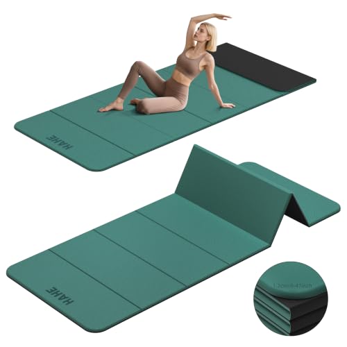 HAHE 7-Fold Design Extra Thick Yoga Mat 72"L x 24"W x 0.47", TPE | Fitness Exercise Mats, Non-Slip Foldable Yoga Mat, High Density, Portable for Men & Women, Yoga, Pilates, Home Gym - color: Dark Green & Black