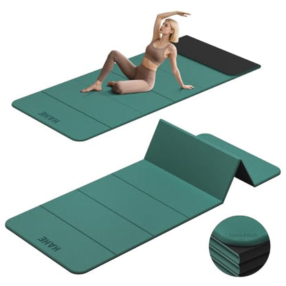HAHE 7-Fold Design Extra Thick Yoga Mat 72"L x 24"W x 0.47", TPE | Fitness Exercise Mats, Non-Slip Foldable Yoga Mat, High Density, Portable for Men & Women, Yoga, Pilates, Home Gym - color: Dark Green & Black