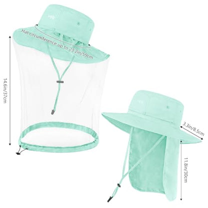 BASSDASH UPF 50+ Mosquito Sun Hat with Hidden Head Net and Neck Flap for Men Women Outdoor Fishing Hiking Camping - color: Pastel Teal