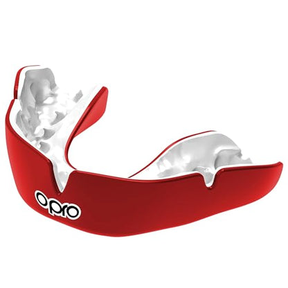 OPRO Instant Custom-Fit Mouthguard – Dentist Level Gum Shield Adult and Kids – OPRO Mouth Guard Boxing and MMA, Self-Fit Gum Shield Rugby – Maximum Protection with Dental Warranty (Red/White) - color: Red/White, size: Adult (10+)