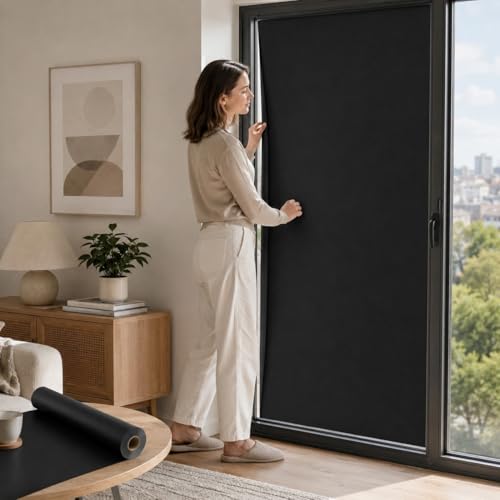 Window Darkening Film Static Cling Window Film Non Adhesive Frosted Glass Film Sun Blocking Room Privacy Window Tint for Home Office Bathroom - color: Black