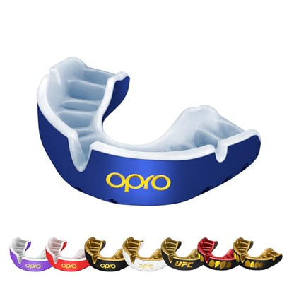 OPRO Gold Level Moldable Mouth Guard, Premium Fit (Blue/Pearl) Adult & Kids - color: Dark Blue/Pearl, size: Adult (Age 10+)