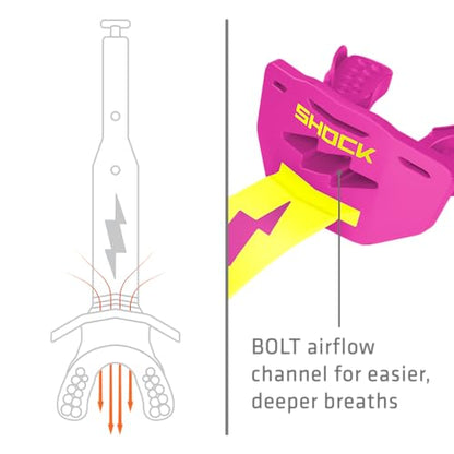 Shock Doctor Bolt Lipguard, Adult Mouth Guard Football with Strap. Mouthguard One Size Fits All - color: Shock Pink/Shock Yellow