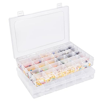 2 Pack 36 Grids Clear Storage Containers Plastic Organizer Box Craft Storage Boxes with Adjustable Dividers for Beads Organizer Art DIY Fishing Tackles Jewelry Crafts