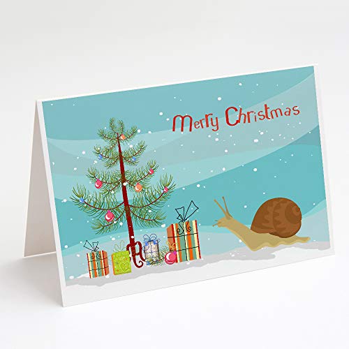 Caroline's Treasures CK4539GCA7P Garden Snail Merry Christmas Greeting Cards and Envelopes Pack of 8 Blank Cards with Envelopes Whimsical A7 Size 5x7 Blank Note Cards - style: Amphibians & Reptiles - Garden Snail