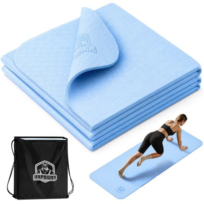 HAPBEAR Foldable Yoga Mat - 72"x24"x0.24" (6mm), Non-Slip TPE Exercise Mat - color: Blue
