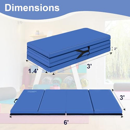 Polar Aurora 3'x6'x2 Thick Folding Gymnastics Exercise Mat Aerobics Stretching Yoga Mats - color: Blue