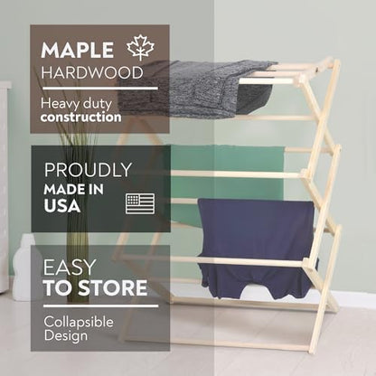 Pennsylvania Woodworks Premium American Maple Clothes Drying Rack - Handcrafted in Pennsylvania - Solid Wood Construction, Collapsible, Eco-Friendly Laundry Solution (Medium) - color: Medium | Flat Top
