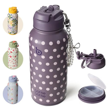 BOTTLE BOTTLE 32oz Insulated Water Bottle with Pill Box - color: Dancing Dots