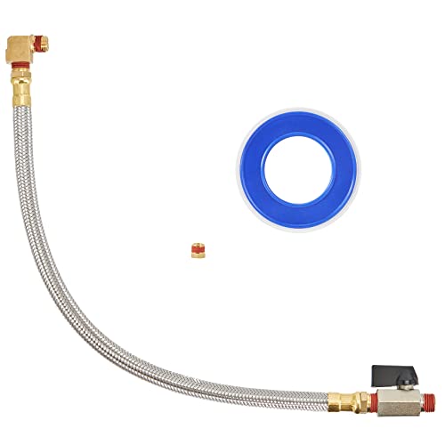 Extended Tank Drain Valve Assembly Kit Flexible Braided Steel Tube 15 inch 1/4 Inch NPT Pipe Fitting for Air Compressor - size: 15 Inch