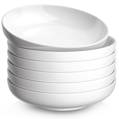 Quatish Pasta Bowls 30oz Set of 6, Salad Bowls Soup Bowl for Kitchen, Microwave & Dishwasher Safe, Large Porcelain Wide and Shallow Serving Bowl, White Dinner Plates, Dinnerware Set, Gift