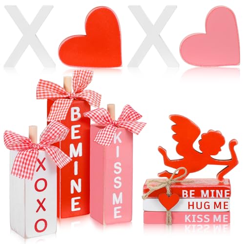 11 Pcs Valentine's Day Table Decorations XOXO Tiered Tray Decor Love Centerpiece Pink Wooden Books Home Table Top Decor for Wedding Party Supplies - style: Xoxo