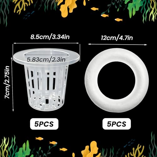5Set Floating Aquarium Plant Holder, Aquatic Plants Cup with White Foam Floating Ring, Aquarium Planting Baskets, Fish Tank Plant Holders for Aquatic Plant Cultivation and Aquascape Decoration