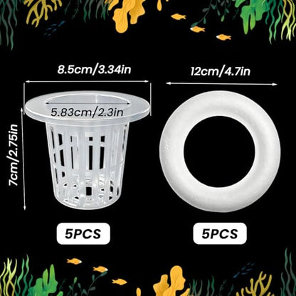 5Set Floating Aquarium Plant Holder, Aquatic Plants Cup with White Foam Floating Ring, Aquarium Planting Baskets, Fish Tank Plant Holders for Aquatic Plant Cultivation and Aquascape Decoration