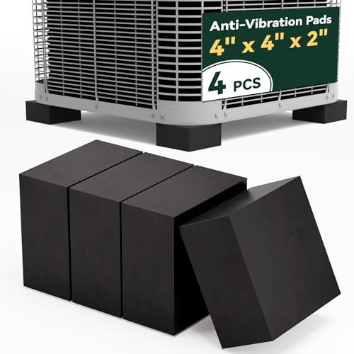 Flehomo Rubber Anti-Vibration Pads, 4" x 4" x 2" Square Vibration Isolation Mats, Heavy Duty Isolator Pads for Central Air Conditioner Outdoor Unit, HVAC, Air Compressor and Dryer, Pack of 4, Black