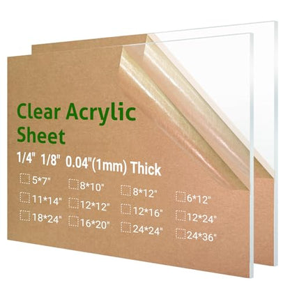 2 Pieces 8 x 10” Clear Acrylic Sheet Plexiglass - 1/8”(3mm) Thick, Use for Craft Projects, Signs, DIY Projects and More; Cut with Saw or Hand Tools, No Laser Cut - size: (2 Pieces) 8" x 10", style: 3mm Thick (1/8”)