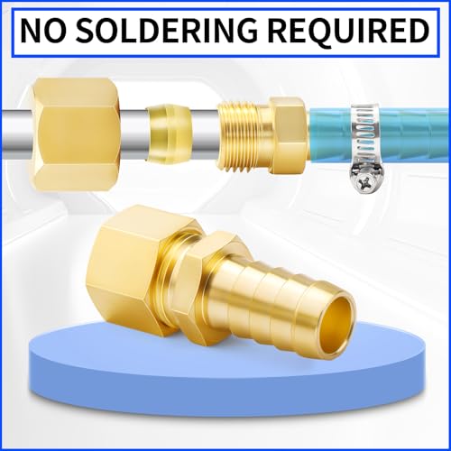 ChillWaves Brass Compression Tube Fitting, 1/2" OD x 1/2" Barb Compression Union Connector with Hose Clamp(5-PACK)
