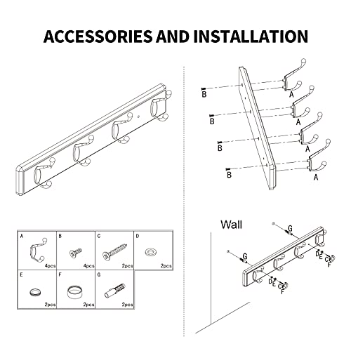 Badiano Heavy Duty Wooden Coat Rack, Wall-Mounted Organizer, 19 Inch, Black - color: Black, size: 4 Hooks