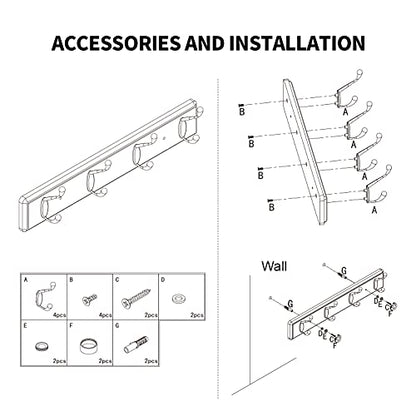 Badiano Heavy Duty Wooden Coat Rack, Wall-Mounted Organizer, 19 Inch, Black - color: Black, size: 4 Hooks