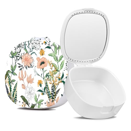 Retainer Case with Mirror & Ventilation - Night Guard & Orthodontic Aligner Case, White Flower Design - color: White Flower