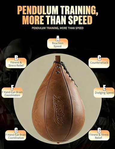 Speed Bag for Boxing & MMA,Leather Reflex Training Pear Shaped Punching Bag - color: Brown