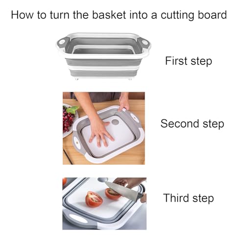 Camping Collapsible Cutting Board Dish Basin BBQ Prep Tub Camp Sink Dish Washing Station Multifunctional Storage Basket(Grey green) - color: Grey Green