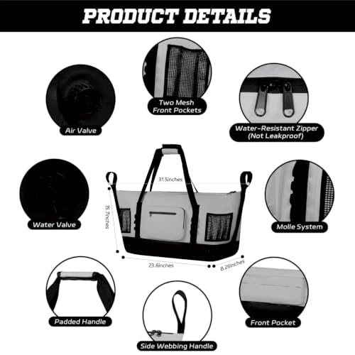 Insulated Fish Cooler Kill Bag with Flat Bottom-26x18 31x14 40x16 50x18 60x20 70x25 Inches Waterproof Fishing tackle Kill Cooler Bag - color: CreamGrey-31x14x8