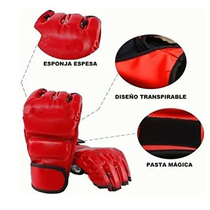 GLOGLOW MMA Gloves Half Finger Red PU Material Kickboxing Gloves Open Palm for Adult Sports