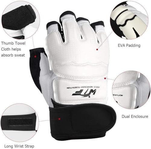 Taekwondo Karate Gloves & Sparring Gear Foot Protector Set, Boxing Sparring Foot Guard and Half-Finger Gloves for Martial Arts TKD Kung Fu Punch Bag Kickboxing MMA Training - size: X-Large