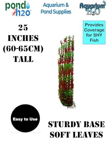 Jumbo Aquarium, Pond Artificial Green and Burgundy Plant 60-65cm (25 Inch) Tall, Fish Tank Foliage Ornament | Plastic Aquascaping Decoration, XL Background Foliage, Provides Coverage for Koi