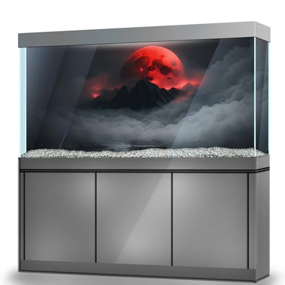 Aquarium Background Stickers - Red Moon Cloud Mist - Fish Tank Reptile Terrarium Decor Poster (120 x 60 cm / (47.2 x 23.6 inches))