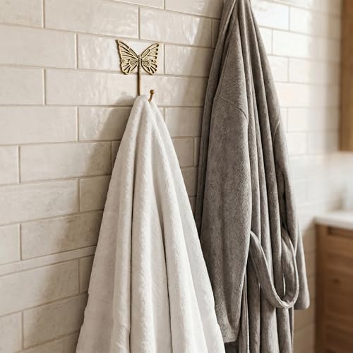 Indian Shelf Solid Brass Butterfly Wall Hooks Gold Coat Hangers Pack of 3