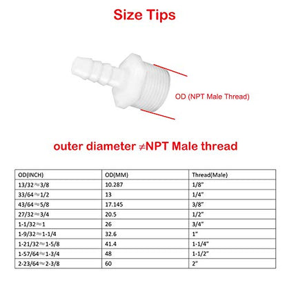Plastic Hose Barb Fittings 1/2" Barb X 1/2" NPT Male Thread Adapter Connector Pipe Fittings (pack of 6)