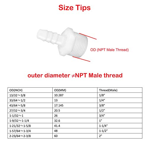 Plastic Hose Barb Fittings 5/16" Barb X 3/8" NPT Male Thread Adapter Connector Pipe Fitting (pack of 6) - size: 5/16" Barb x 3/8" Male