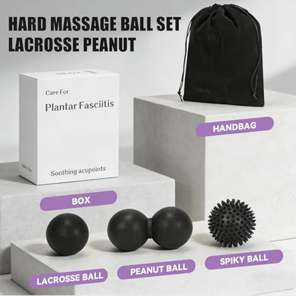 3-in-1 Massage Ball Set, Peanut Ball, Spiky, Lacrosse for Plantar Fasciitis | Includes peanut, spiky & lacrosse balls. For yoga, myofascial release, deep tissue massage, back neck shoulder pain relief.