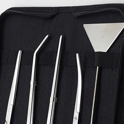 Toddmomy 5pc Set Aquarium Stainless Steel Scissor Tweezer Scraper Plant Maintenance Tools for Freshwater Saltwater Tanks