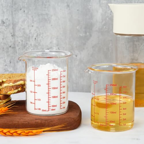 Glass Measuring Cup 1 Cup,8oz 250ml Borosilicate Liquid Measuring Cup with Spout (250ml-red)