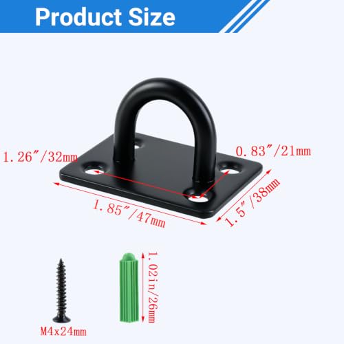 Dnyta 8Pcs Stainless Steel Ceiling Hook Pad Eye Plate Wall Mount Ring Hooks - color: Black, Square-shaped, size: Medium (8pcs)