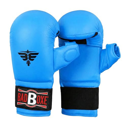 Professional WKF Karate Training Mitts | Karate Gloves with Thumb Elastic/Hook & Loop Closing | Premium Sizing - color: BLUE, size: Large