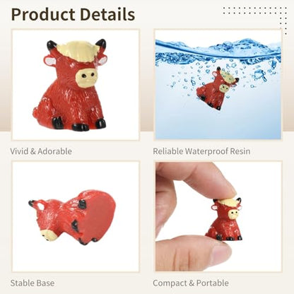 50 Pcs Mini Highland Cow Figurine, Cute Highland Cow Resin Miniature Animal Ornaments, Ideal for Micro Landscape, Fairy Garden, Cake Decor, Bookcase and Aquarium, Terrarium Accessories Bulk Set - style: Highland Cow