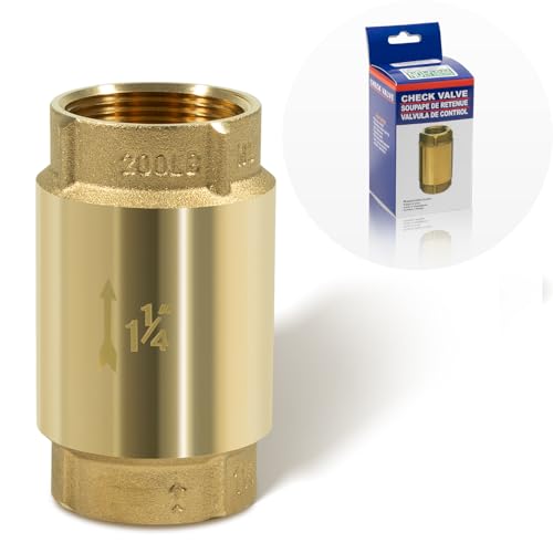 Check Valve with Backflow Prevention, Universal 1-1/4 inch One-Way Female Pipe Thread, Lead-Free Brass Construction, 1.25'' FNPT × 1.25'' FNPT