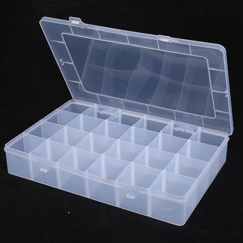 Molain 24 Grids Large Plastic Organizer Box, Clear Storage Box with Adjustable Dividers Container Craft Storage for Jewelry, Art DIY Crafts, Washi Tapes, Fishing Tackle, Beads and Small Parts