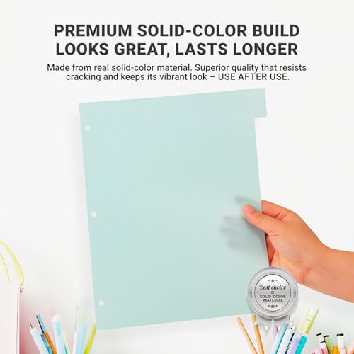 8 Tabs Durable Plastic Write & Erase Large Tabs Dividers for 3 Ring Binders, Rectangle Binder Dividers with Sticker for Study, Teacher, Office, Home Organizers (Multi A, 3 Set (24 Tab))