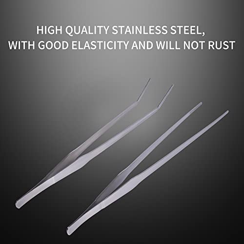 Extra Long Handle Aquarium Tweezers Serving Tongs Feed clamp,2 Pack Stainless Steel Straight and Curved Tweezers Set for Fish Tank Plants Reptile Feeding Tongs（15 Inchs）